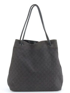 Gucci GG Canvas Leather Tote Shoulder Hand A4 Black